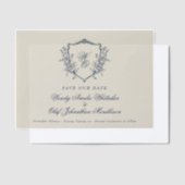  Crest Navy Cream Monogram Bewaar de datum Vellum Uitnodigingen (Offset)