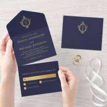 Crest Navyblauw Nepgoud Elegant Trouw Monogram