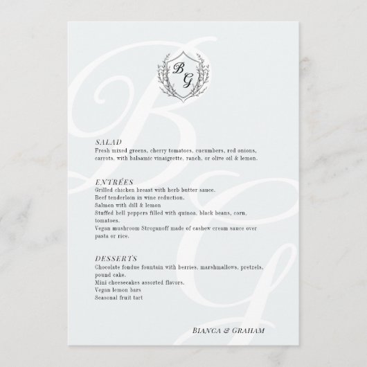 Crest oversized elegante monogram bruiloft Menu (Voorkant)