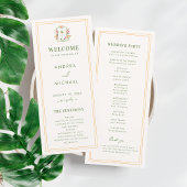 Crest Palm Tree Monogram Tropisch Huwelijk Program Menu