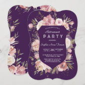 Crest Peach Peonies Paars Pink Retirement Party Kaart (Voorkant / Achterkant)