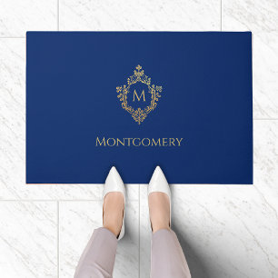 Crest Royal Blauw Nepgoud Vintage Monogram Naam  Deurmat
