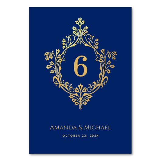 Crest Royal Blue Faux Gold Elegant Bruiloft Kaart (Achterkant)