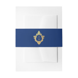 Crest Royal Blue Nepgoud Versierd Trouwmonogram Uitnodigingen Wikkel