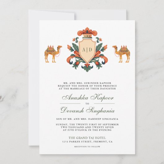  Crest Royal Camel Indiase Hindoe bruiloft Kaart (Voorkant)