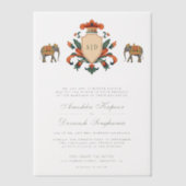  Crest Royal Elephant Indiase Hindoe bruiloft Vellum Uitnodigingen (Voorkant)