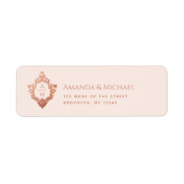 Crest Roze Roze Goud Antieke Trouw Monogram Etiket