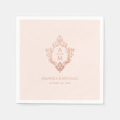Crest Roze Roze Goud Monogram Elegante Trouwdag Servet (Voorkant)