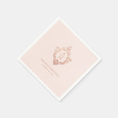 Crest Roze Roze Goud Monogram Elegante Trouwdag Servet (Hoek)