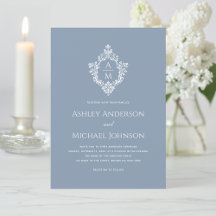 Crest Stof Blauw Elegant Monogram Formeel Huwelijk