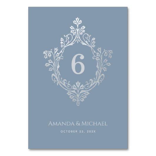  Crest Stoffig Blauw Faux Zilveren Folie Bruiloft Kaart (Voorkant)