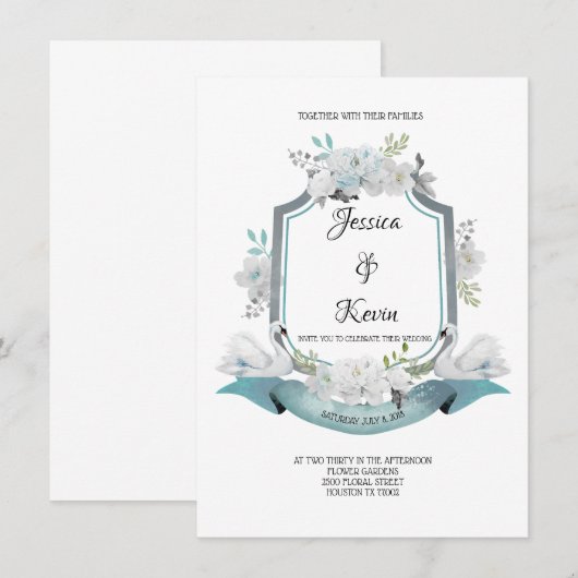 Crest Swan Wedding Uitnodiging (Voorkant / Achterkant)