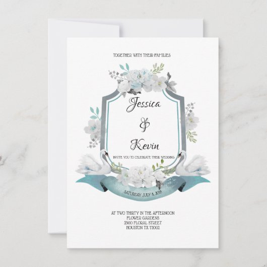Crest Swan Wedding Uitnodiging (Voorkant)