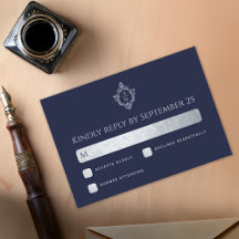 Crest Trouw Monogram Navyblauw Nep Zilver Folie