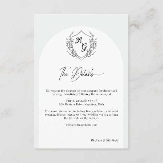 Crest Trouw Monogram zwart & witte details Informatiekaartje (Voorkant)