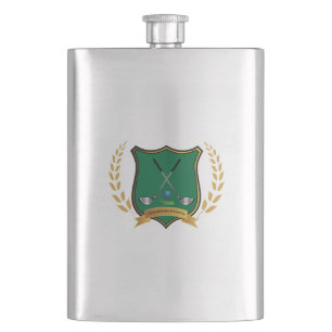 CREST van het GOLF met Lauwerkrans en Clubs Flacon