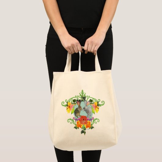 Crest van konijnen en bloemen tote bag (Voorkant (product))