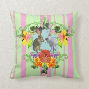 Crest van Rabbits Pink Green Pillow Kussen