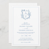 Crest Vibrant Blauw Monogram QR Code Huwelijk Kaart (Voorkant / Achterkant)