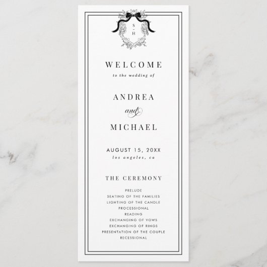  Crest Victoriaans Franse Bow Formele bruiloft Programmakaart (Voorkant)