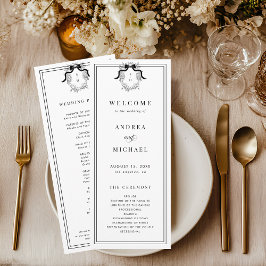  Crest Victoriaans Franse Bow Formele bruiloft Programmakaart