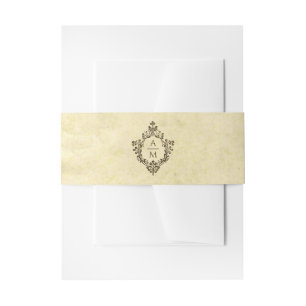 Crest Vintage Bruiloftsmonogram Antiek Perkament Uitnodigingen Wikkel