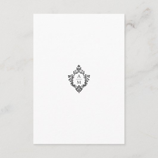 Crest Wedding Details Zwart Wit Monogram Informatiekaartje (Achterkant)