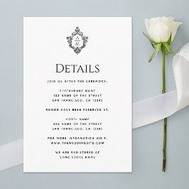 Crest Wedding Details Zwart Wit  Monogram Informatiekaartje