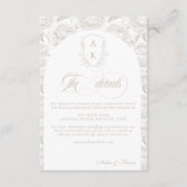 Crest Wedding Monogram Bord Taupe Script details Informatiekaartje (Voorkant)