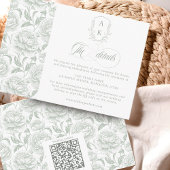 Crest Wedding Monogram Sage Green Script details Informatiekaartje