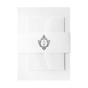Crest Wedding Monogram Zwart en Wit Uitnodigingen Wikkel
