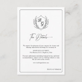 Crest Wedding Monogram zwart-wit details Informatiekaartje