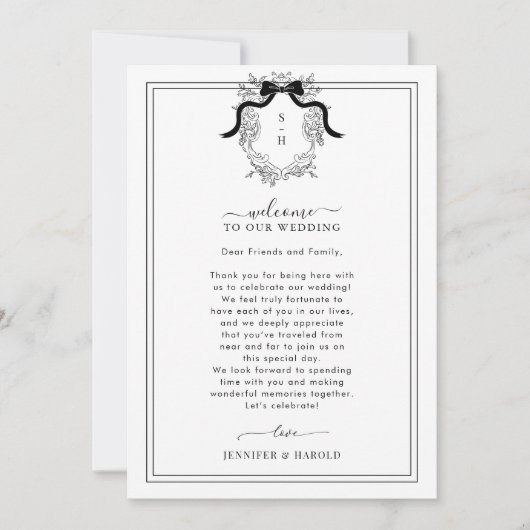  Crest Wedding Welkom Kaart met reisschema (Voorkant)