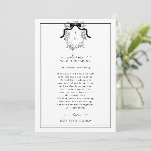  Crest Wedding Welkom Kaart met reisschema (Staand voorkant)