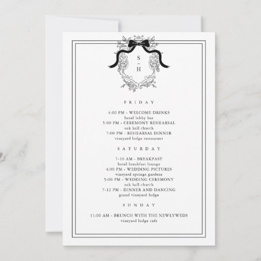  Crest Wedding Welkom Kaart met reisschema (Achterkant)