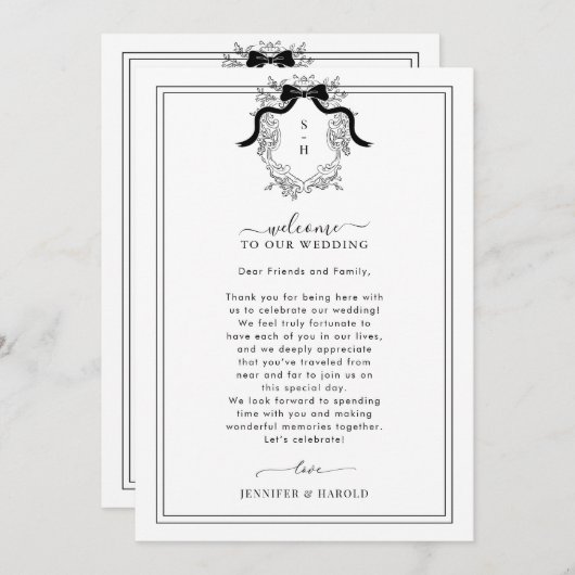  Crest Wedding Welkom Kaart met reisschema (Voorkant / Achterkant)