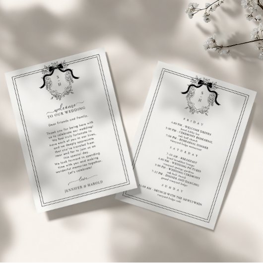 Crest Wedding Welkom Kaart met reisschema