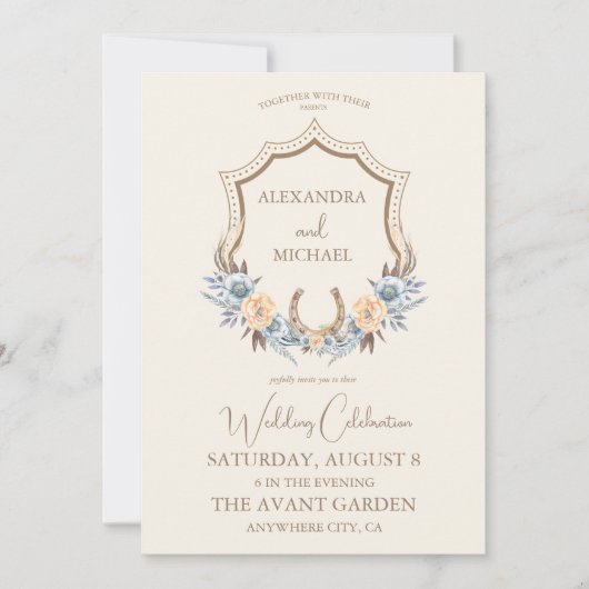 Crest Western Land Boheemse Bloemen Bruiloft Kaart (Voorkant)