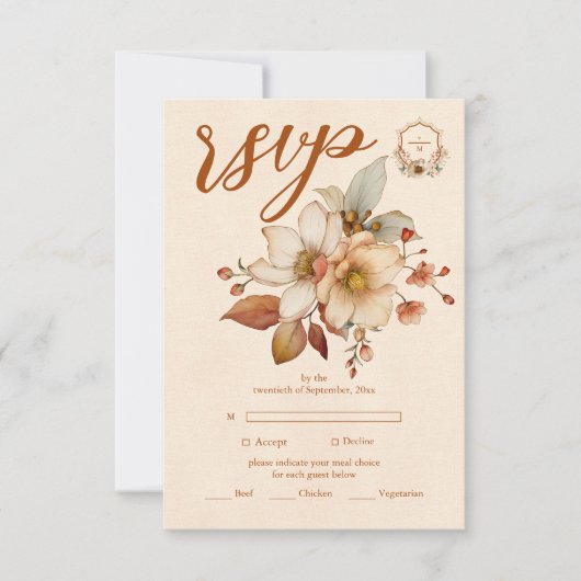 Crest Western Land Boheemse Bloemen Bruiloft RSVP Kaartje (Voorkant)