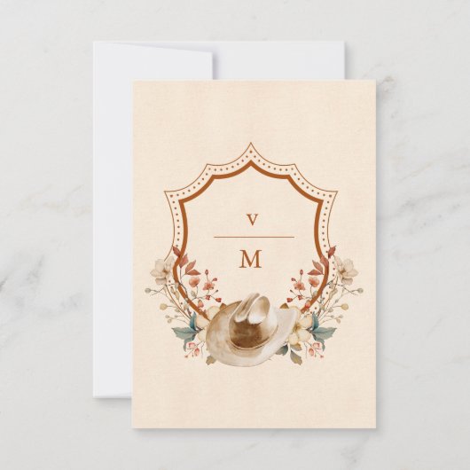 Crest Western Land Boheemse Bloemen Bruiloft RSVP Kaartje (Achterkant)