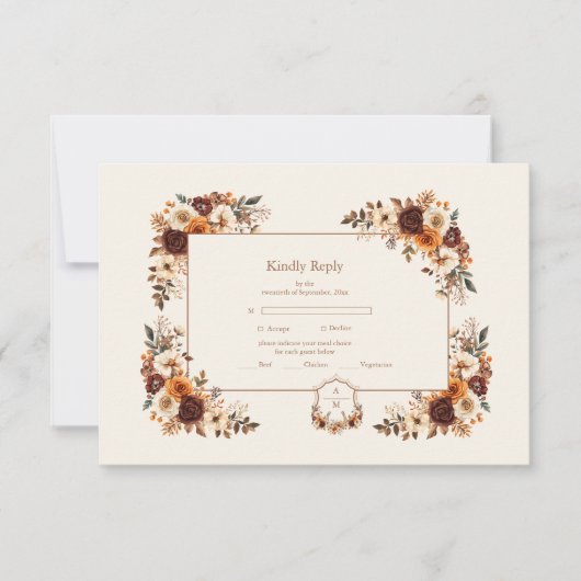 Crest Western Land Boheemse Bloemen Bruiloft RSVP Kaartje (Voorkant)