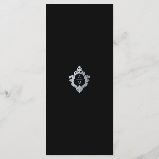 Crest Zwart Elegant Grijs Monogram Huwelijk Menu (Achterkant)