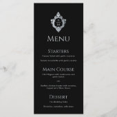 Crest Zwart Elegant  Grijs Monogram Huwelijk Menu (Voorkant)