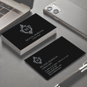  Crest Zwart Elegant Initiaal Monogram Visitekaartje
