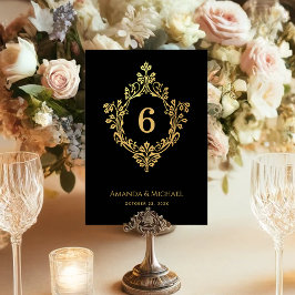 Crest Zwart Elegante  Faux Gold Folie Wedding Kaart