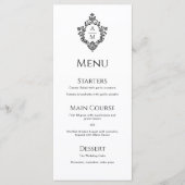 Crest Zwart en Wit Trouw Monogram Vintage Menu (Voorkant)