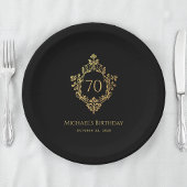 Crest Zwart Goud Elegant Man 70e Verjaardag Papieren Bordje