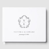  Crest Zwart Monogram Bruiloft Gastenboek (Voorkant)