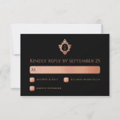 Crest Zwart Roze Goud Monogram Bruiloft RSVP Kaartje (Voorkant)