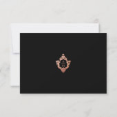 Crest Zwart Roze Goud Monogram Bruiloft RSVP Kaartje (Achterkant)